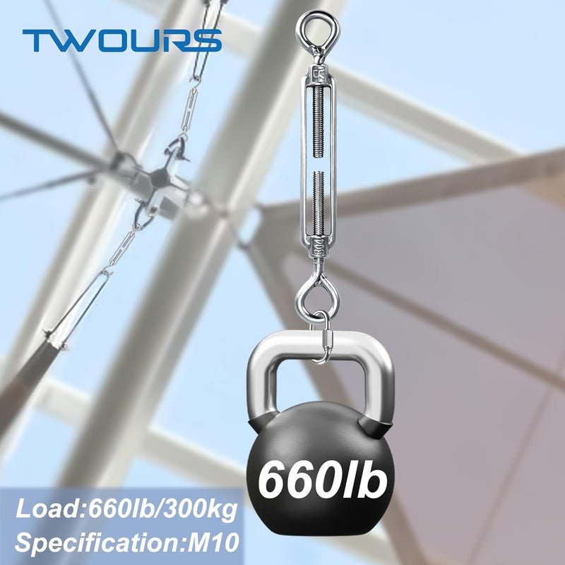 Twours Eye & Eye Turnbuckles 304 Stainless Steel Heavy Duty Turnbuckle Wire Rope Cable Tensioner Adjustable O to O Turnbuckle for Shade Sail (3/8" (M10) - 5PCS) - Image 3